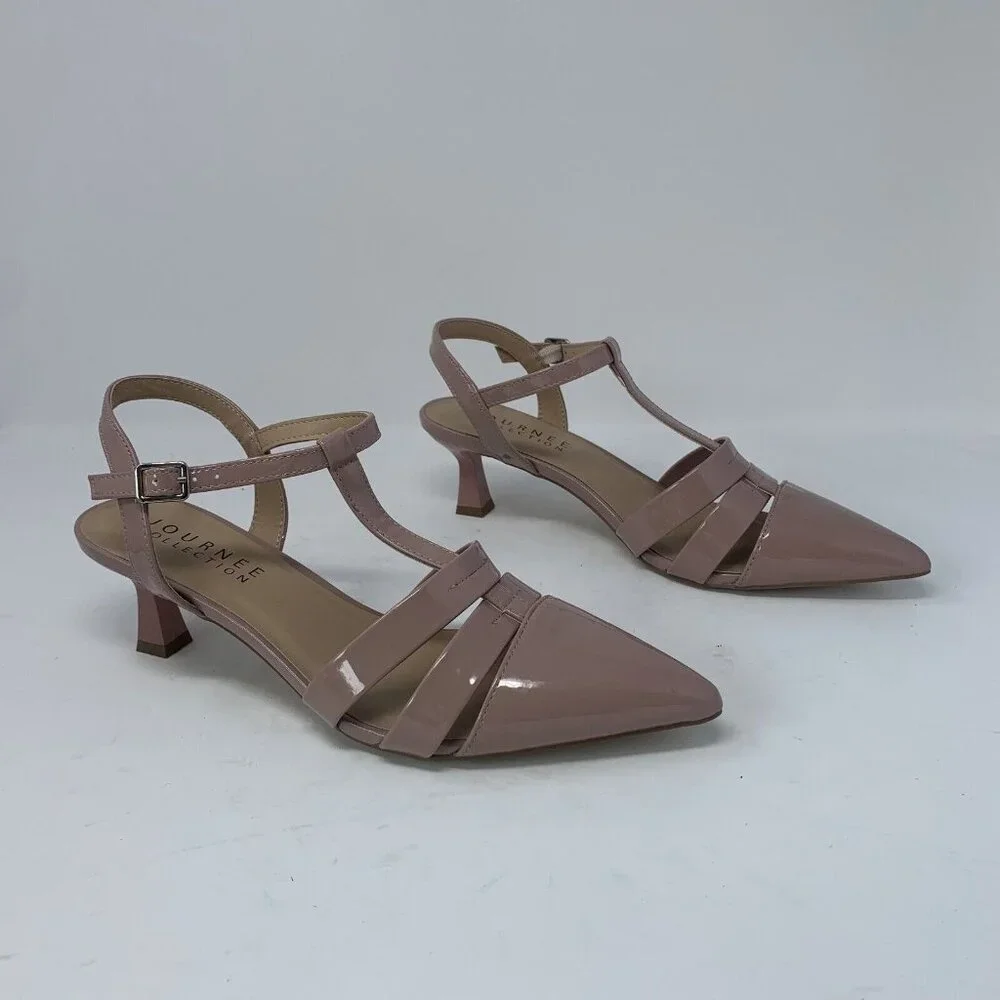 Journee Collection Jazlynn Dress Pumps Women's 9 Blush T-Strap Kitten Heel S0751